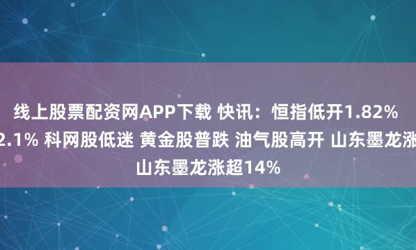 线上股票配资网APP下载 快讯：恒指低开1.82% 科指跌2.1% 科网股低迷 黄金股普跌 油气股高开 山东墨龙涨超14%